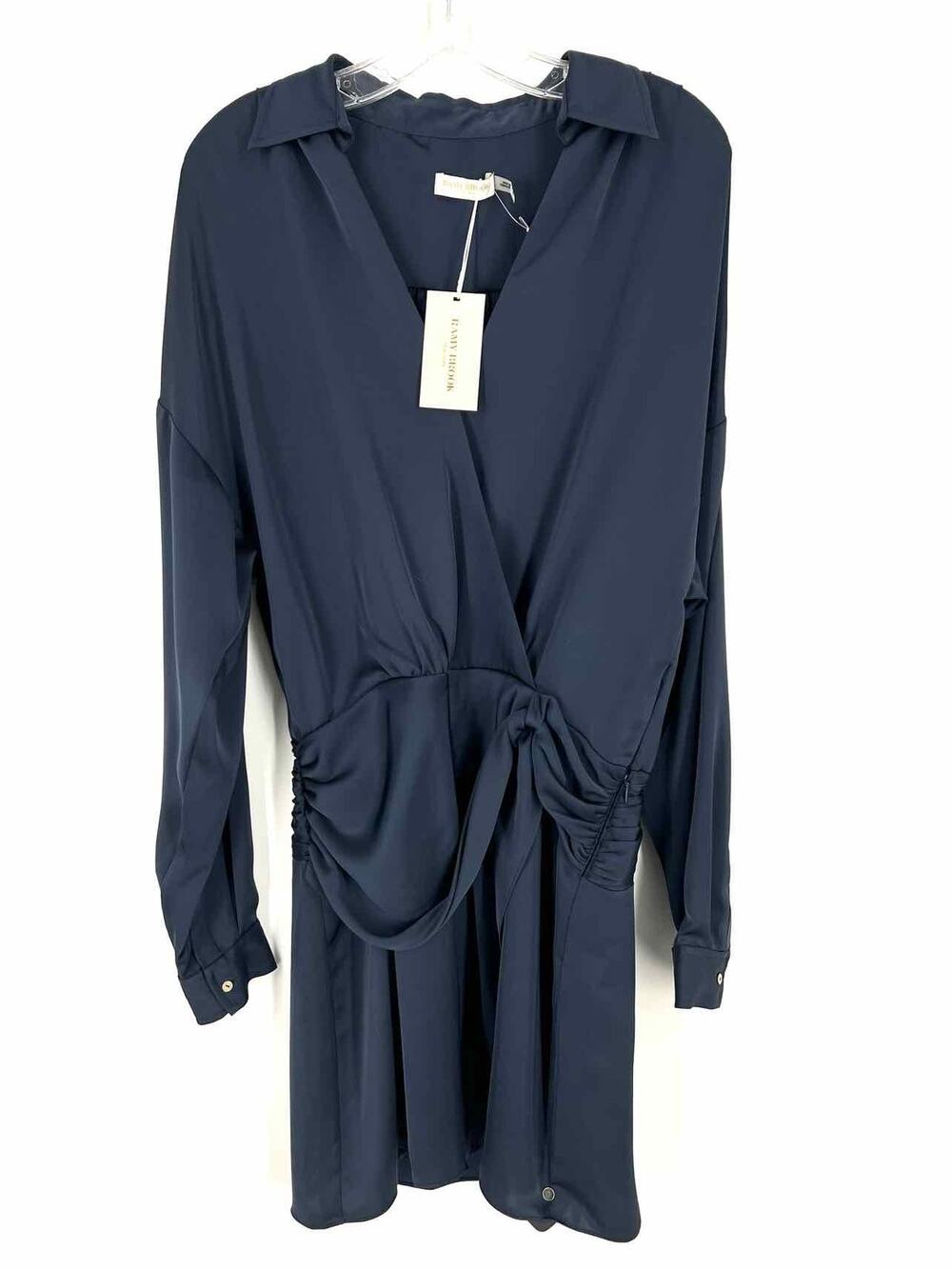 Ramy Brook Size 8 Navy Johnny Collar Ruched NEW Designer Dress